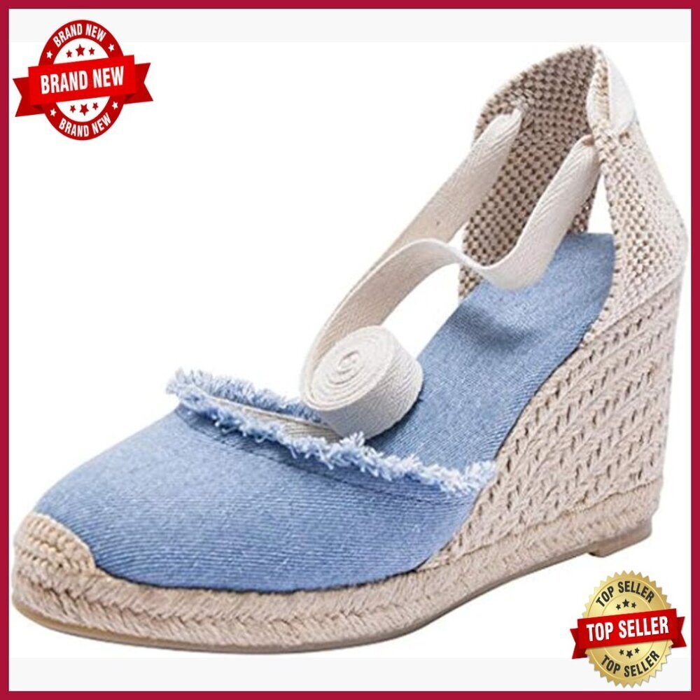 Women's Espadrille Wedge Sandals Closed Toe Platform Lace Up Ankle Strap